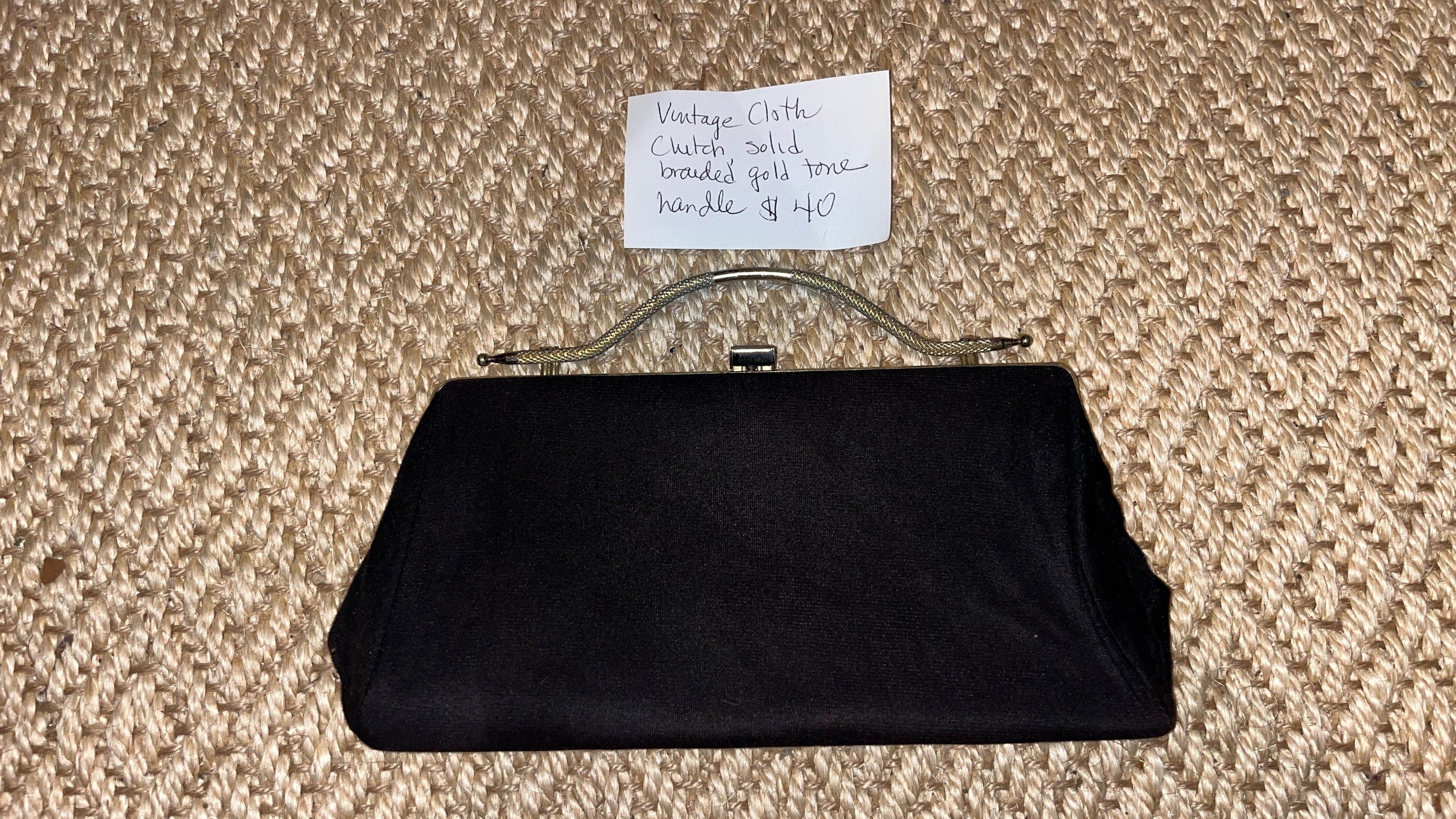 Vintage cloth clutch solid braided gold tone handle pfg