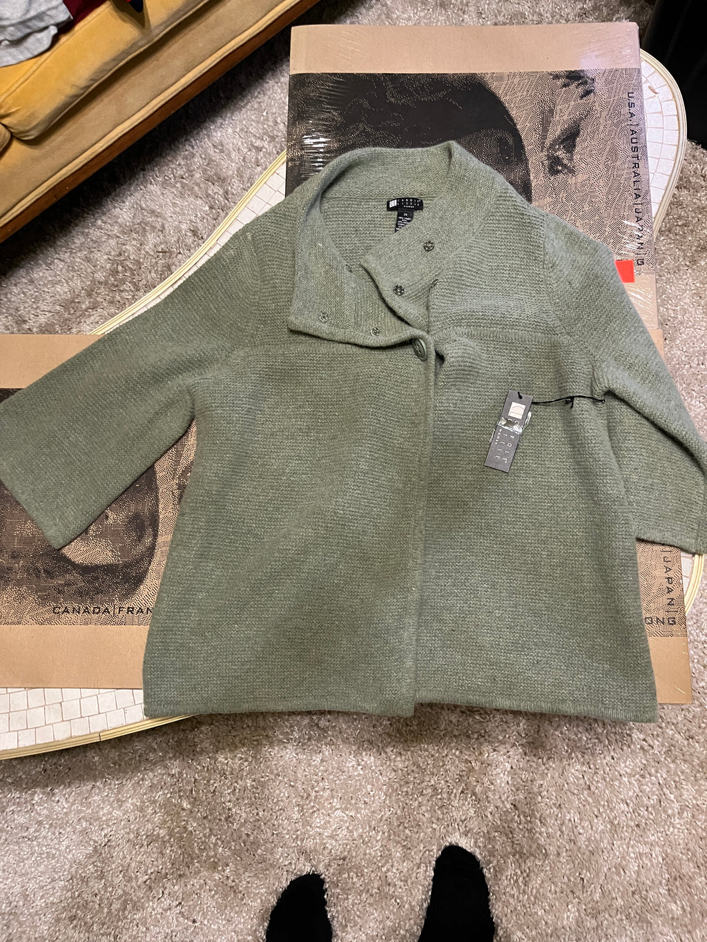 Vintage deadstock 90s carol little women 2x green sweater/cardigan with tags zz