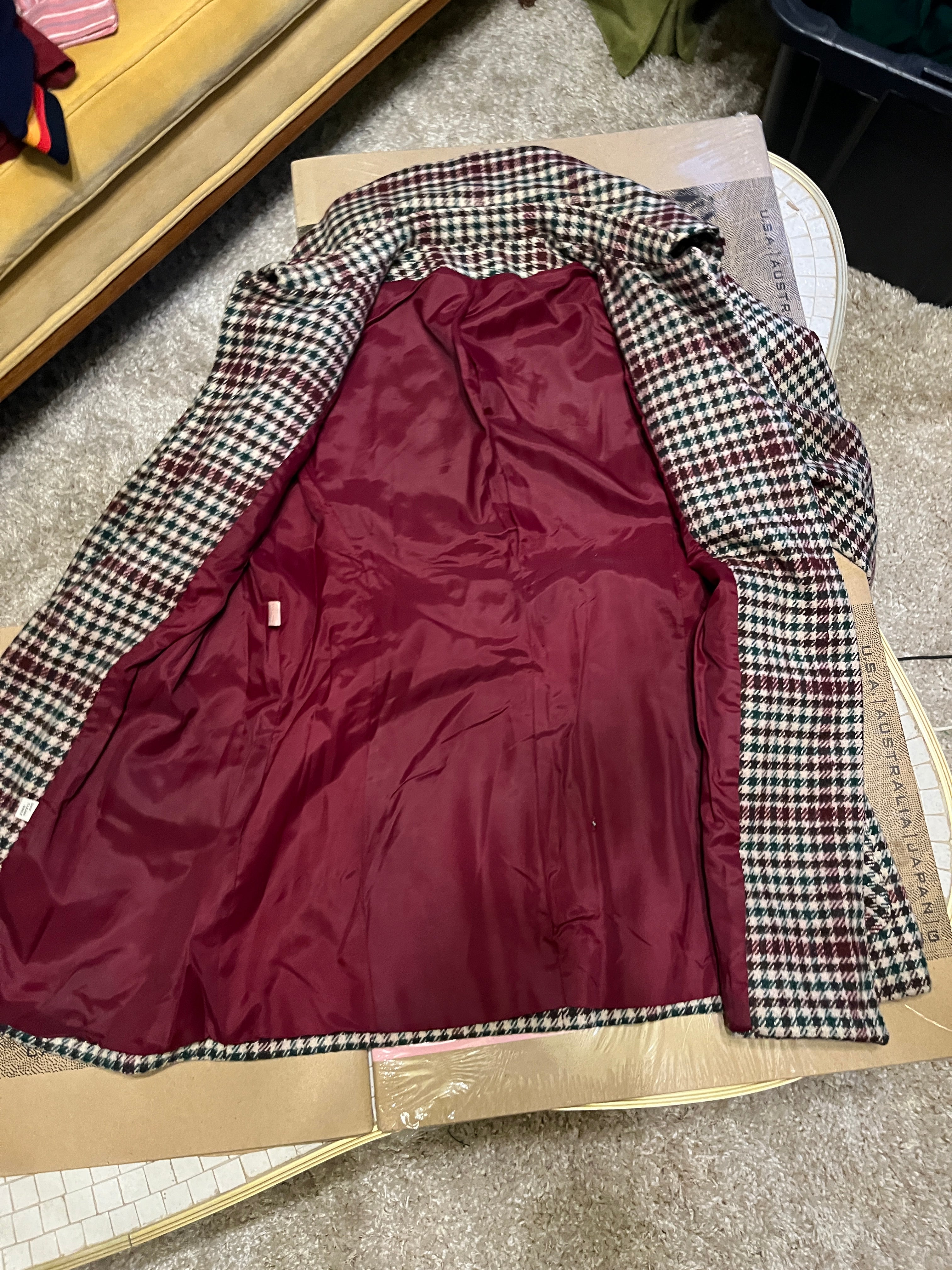 ILGWU vintage 70s flannel pea coat and matching pants wooden buttons size 14 made in USA zz
