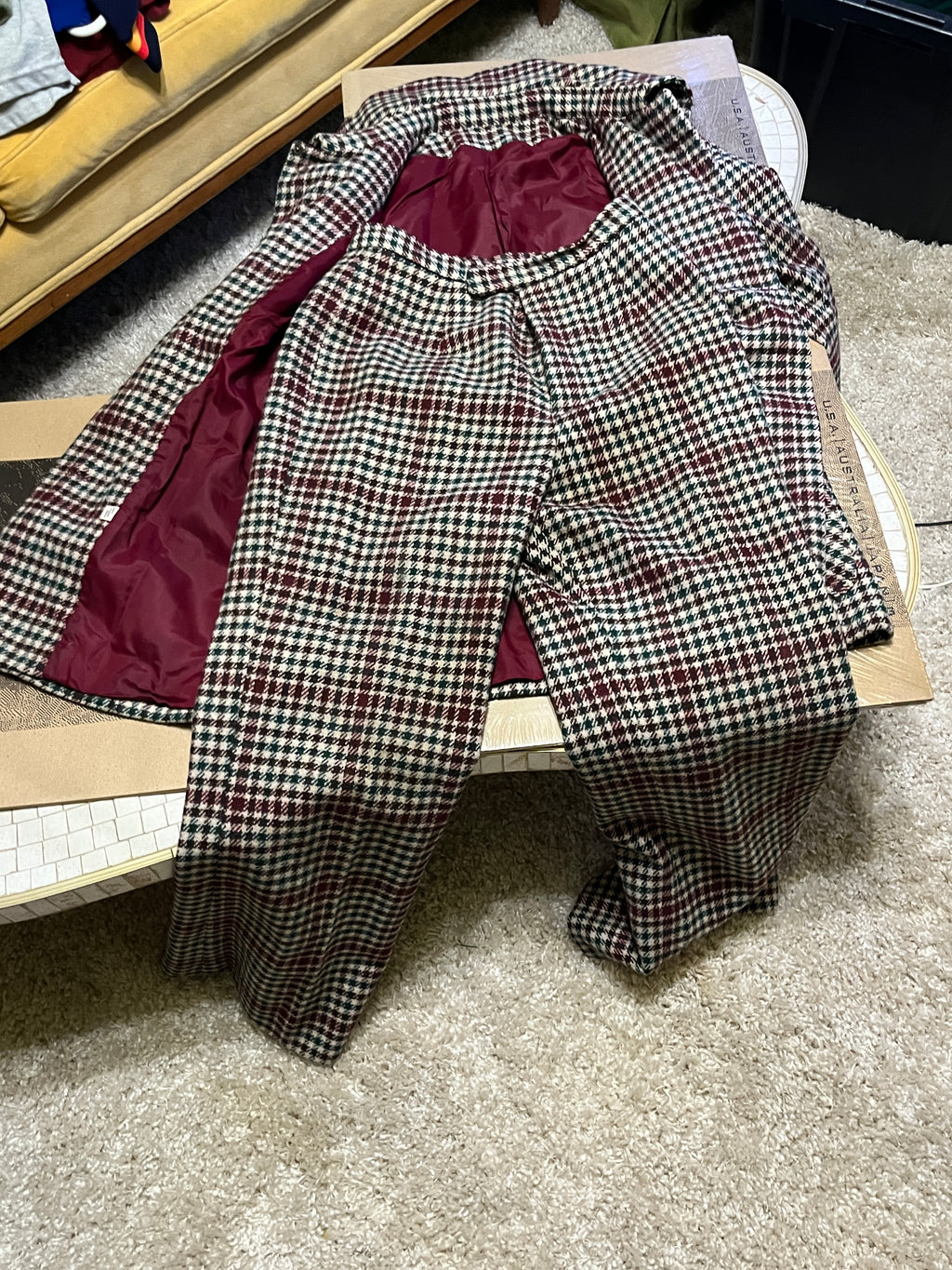 ILGWU vintage 70s flannel pea coat and matching pants wooden buttons size 14 made in USA zz