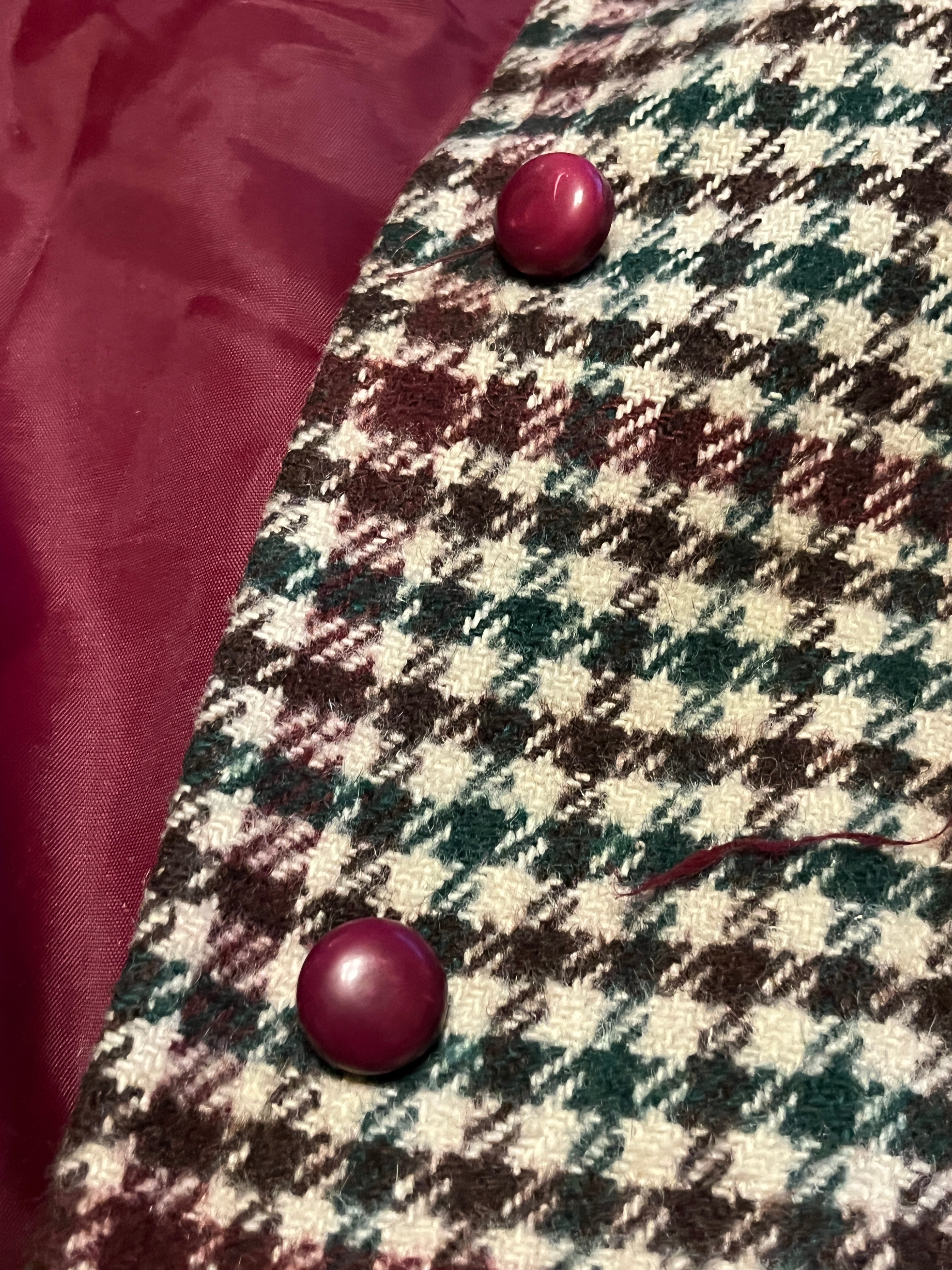 ILGWU vintage 70s flannel pea coat and matching pants wooden buttons size 14 made in USA zz