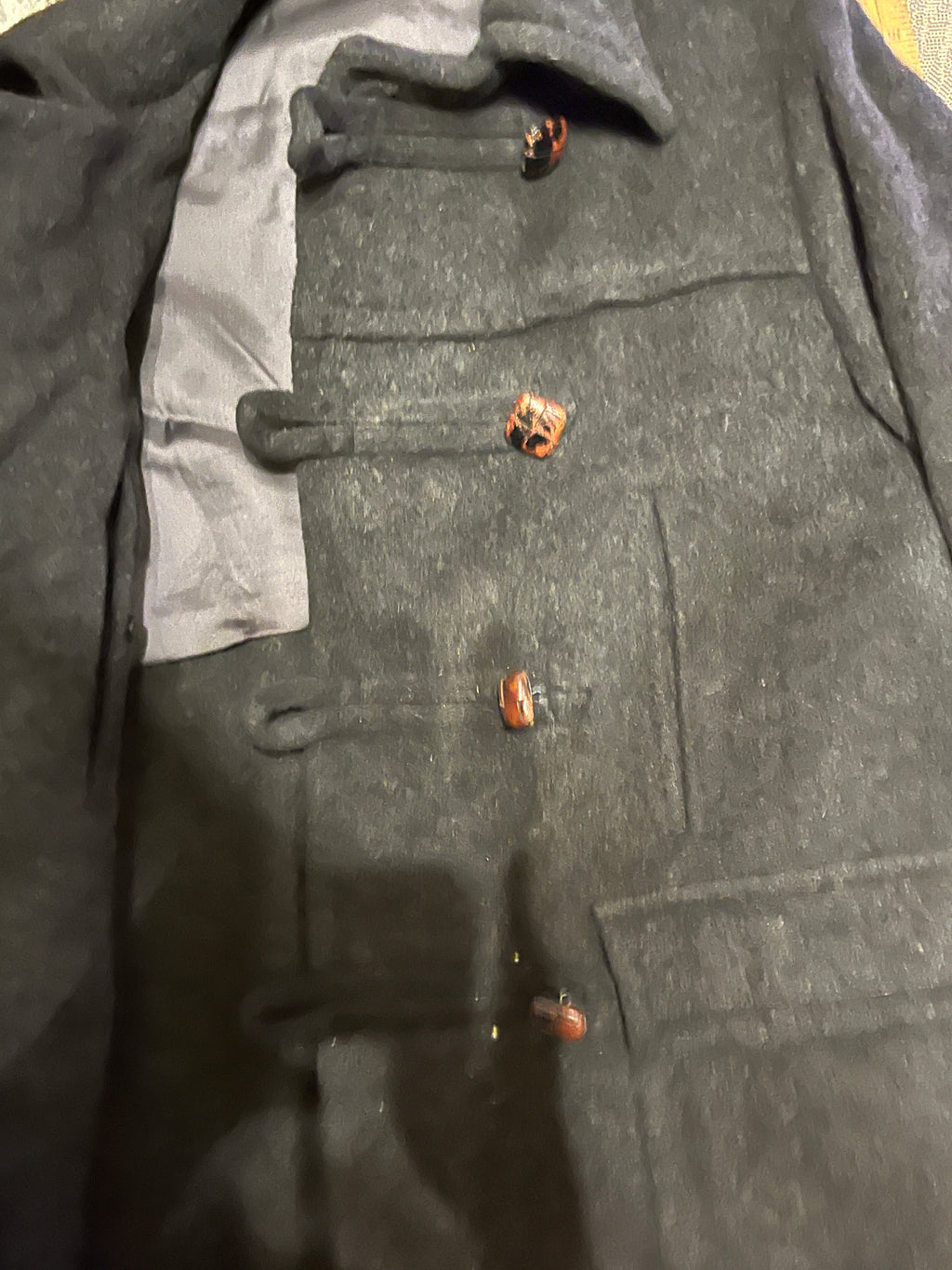 Vintage 1970s Loden Coat – 36” Long, Missing Bottom Button zz
