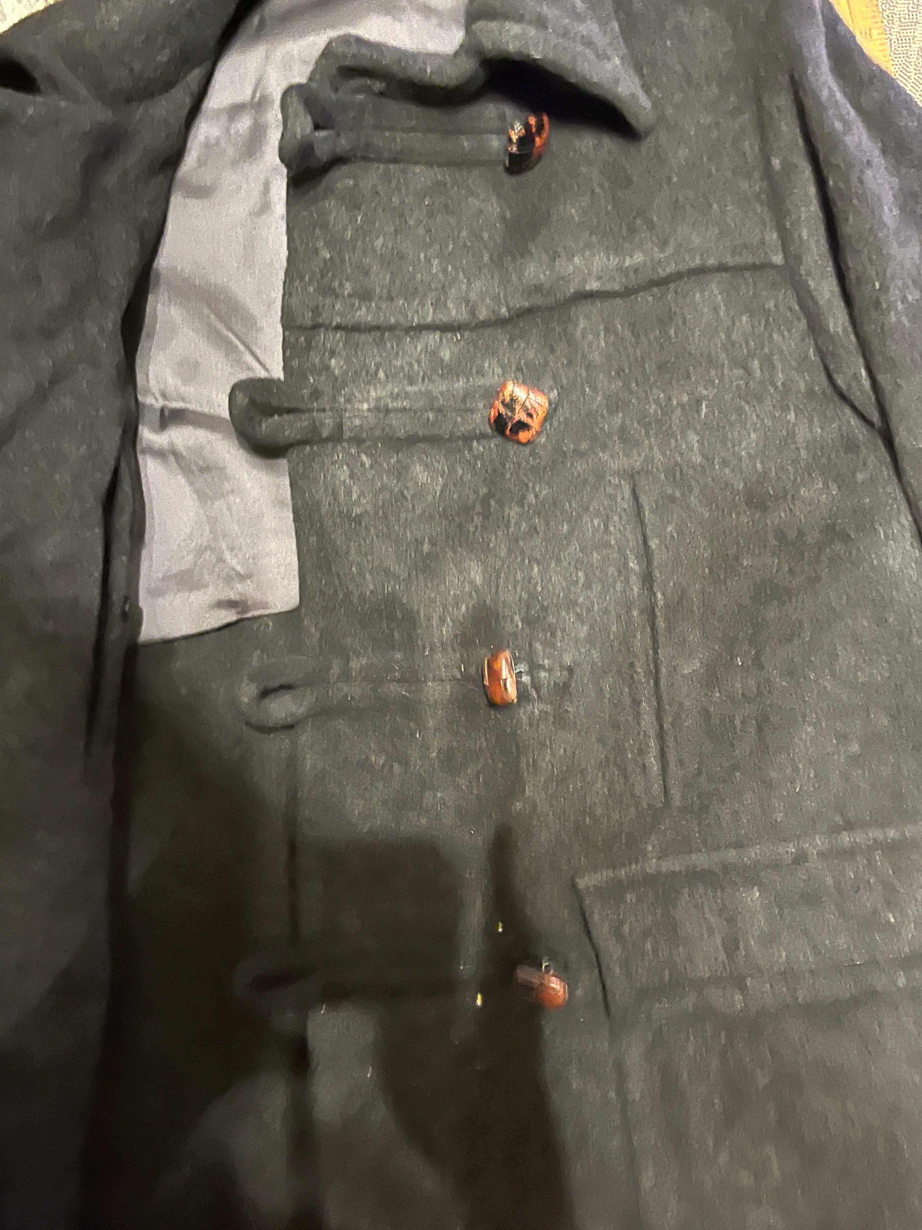 Vintage 1970s Loden Coat – 36” Long, Missing Bottom Button zz