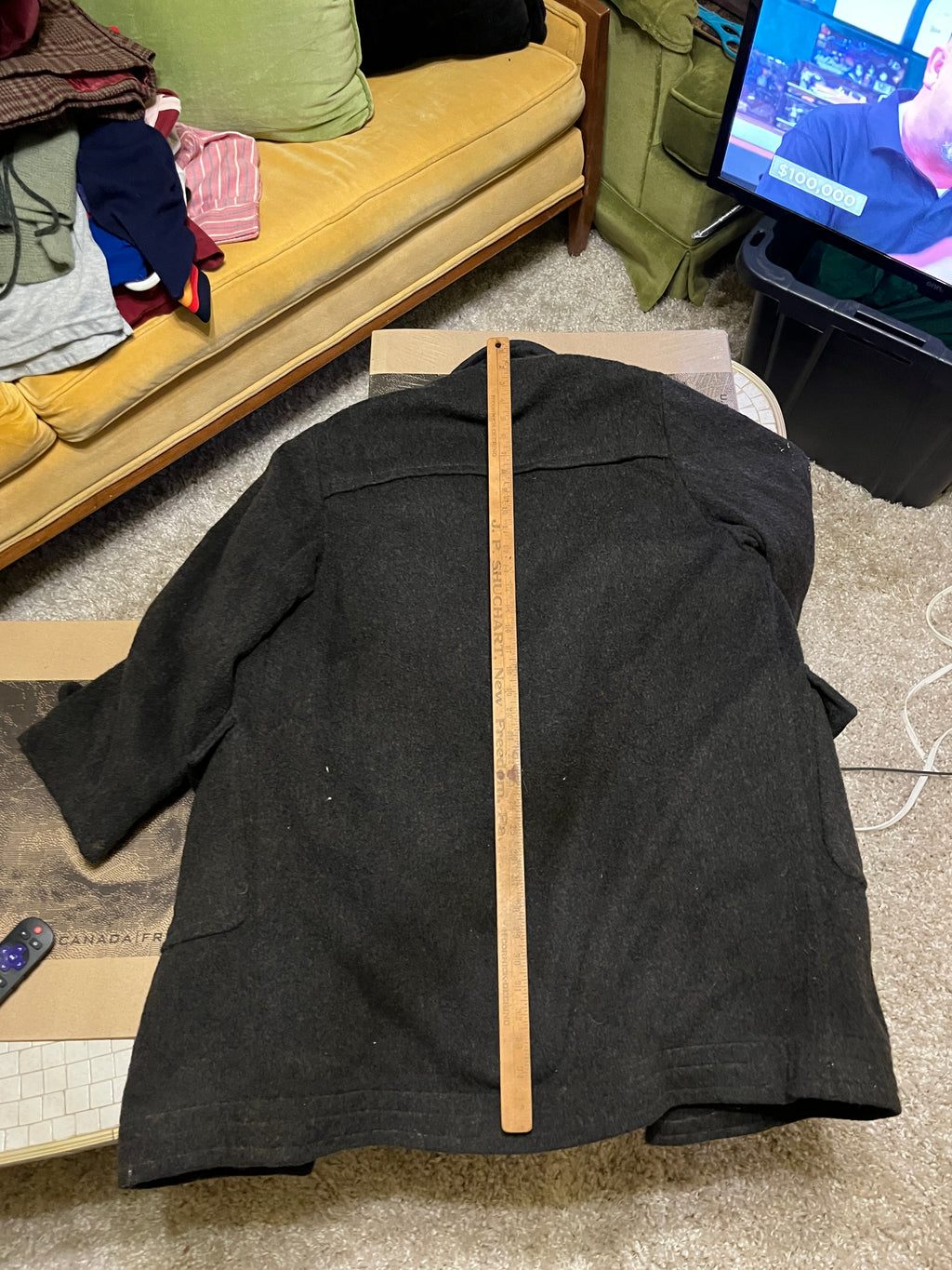 Vintage 1970s Loden Coat – 36” Long, Missing Bottom Button zz