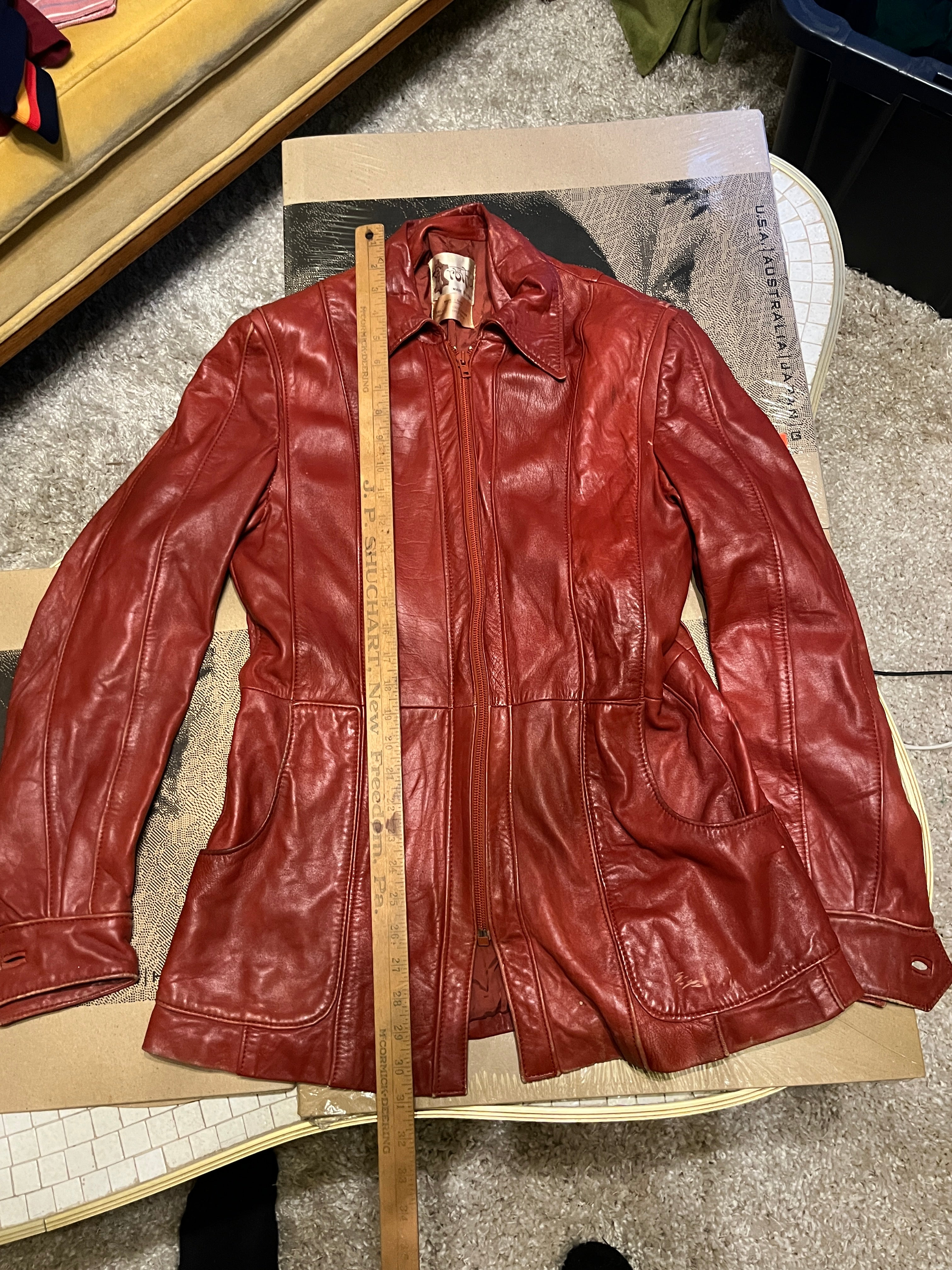 Vintage 1970s Arbitro Red Leather Jacket – Soft Spanish Leather, Size 40 zz