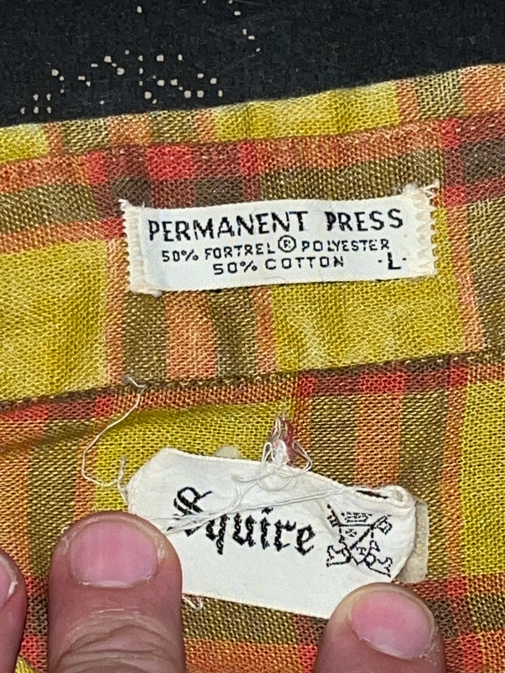 Vintage 1970s squire yellow red black flannel short sleeve large permanent press zz