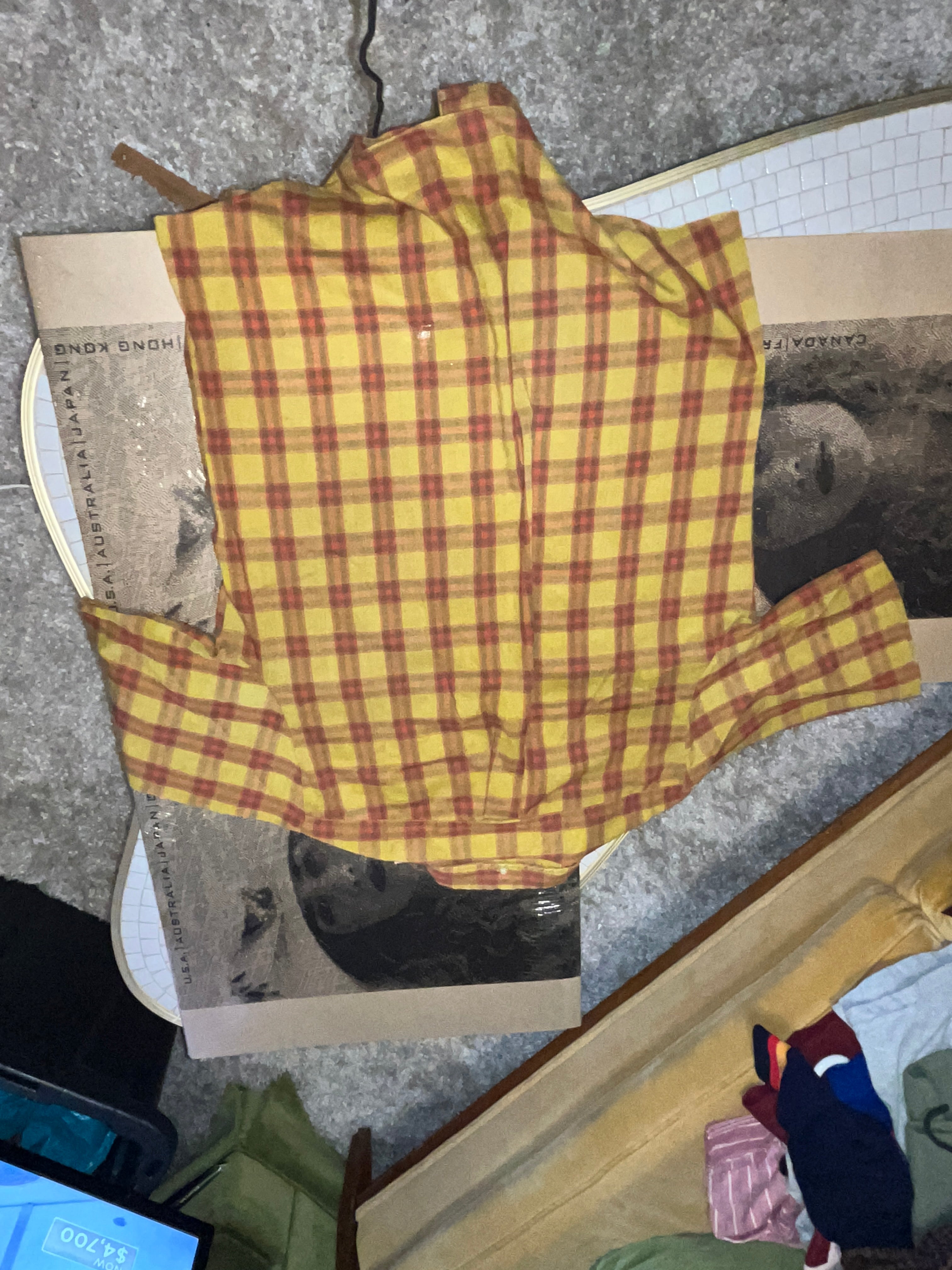 Vintage 1970s squire yellow red black flannel short sleeve large permanent press zz