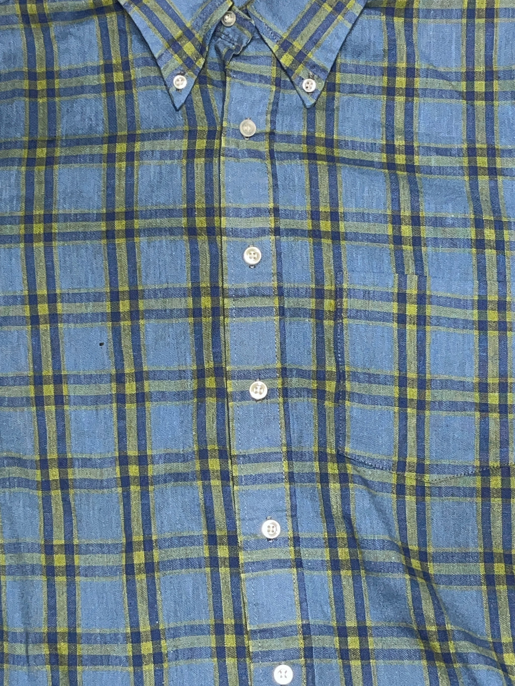 Vintage 1970s blue green flannel short sleeve large permanent press zz
