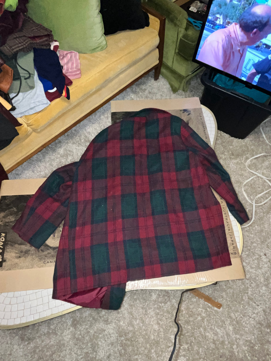 Vintage 70s made in England red green flannel jacket size 18 zz